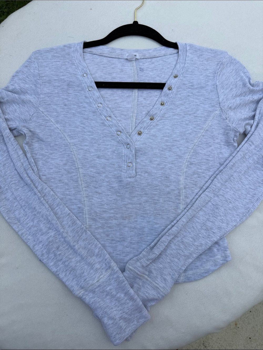 Garage Light Gray Ribbed Long-Sleeve Henley Crop Top - Picture 8 of 8